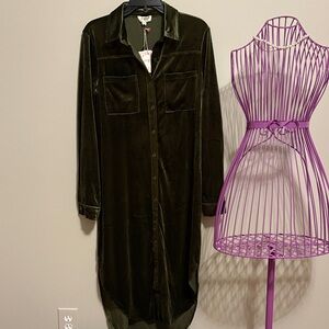 Umgee Dark Green Faux Velvet Sleeve Short Dress Dress